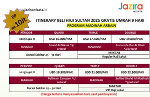ITINERARY BELI HAJI SULTAN 2025 GRATIS UMRAH 9 HARI | Rukun Haji | Biaya Haji 2025 | Cek Porsi Haji 2025 | Jazira Wisata